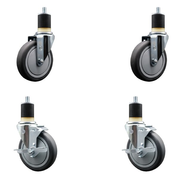 Service Caster 5'' Thermoplastic Rubber Wheel Swivel 1-7/8'' Expanding Stem Caster Set 2 Brakes, 4PK SCC-EX20S514-TPRB-2-TLB-2-178 - main